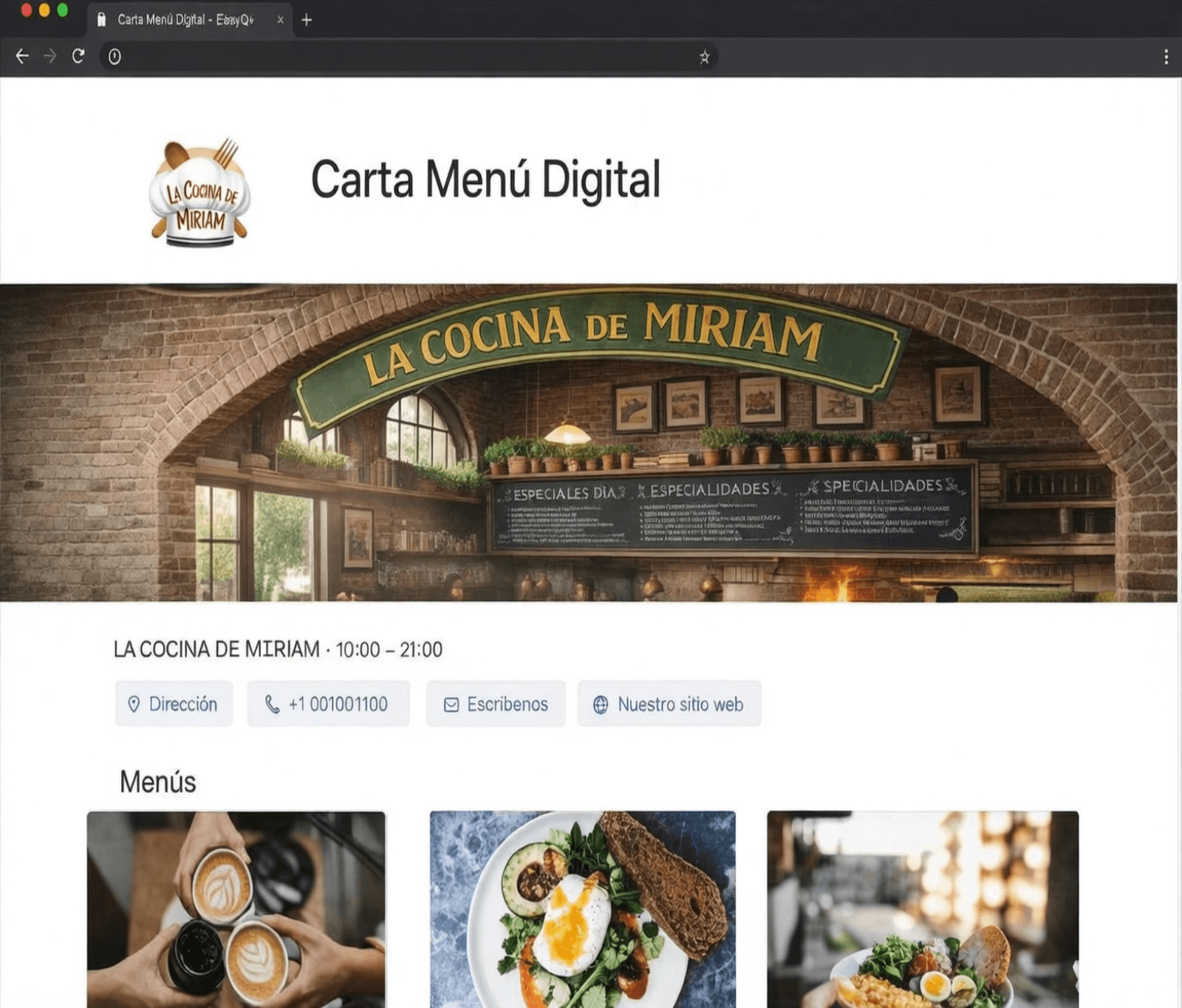 Captura de pantalla de una página de tienda de ejemplo en vista de escritorio